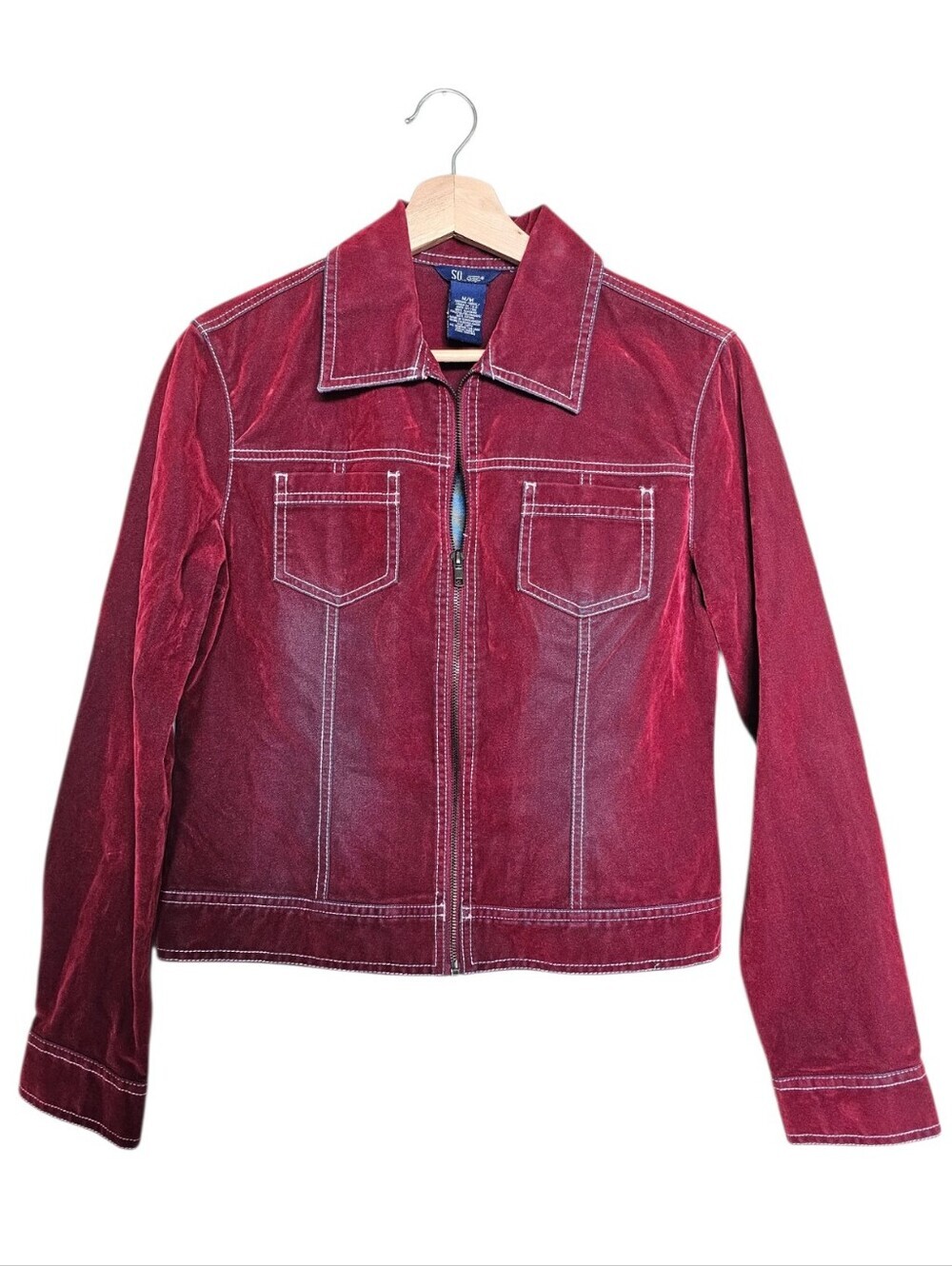 Y2k SO GSJC Slim Fit Women's Red Zip-Front Jean Jacket Size Medium
